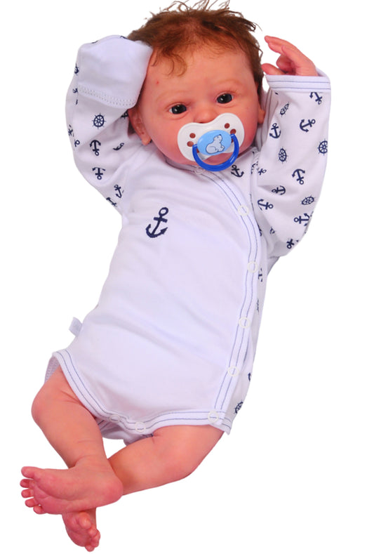 Body Baby Wickelbody mit Kratzschutz in Weiß mit Anker