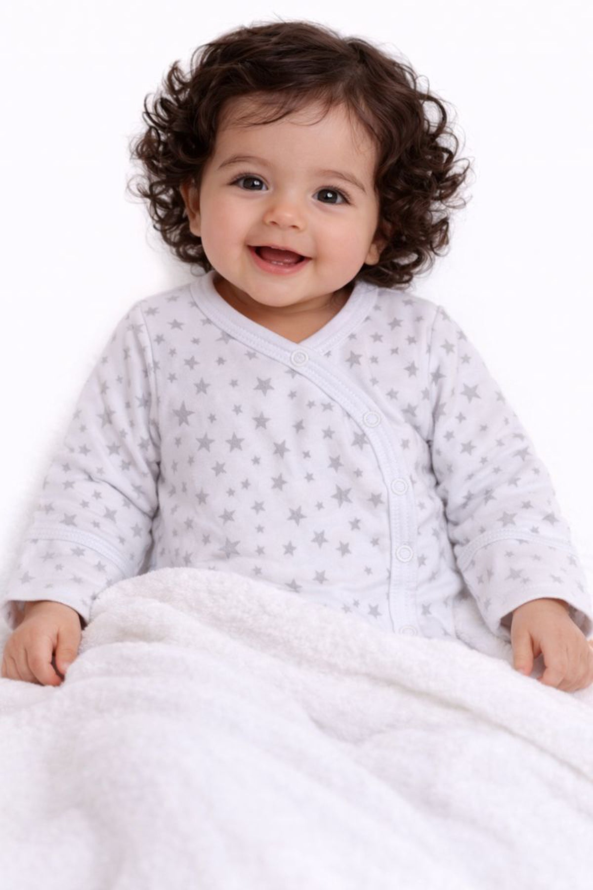 Baby Body Wickelbody langarm in Weiß mit Sternchen