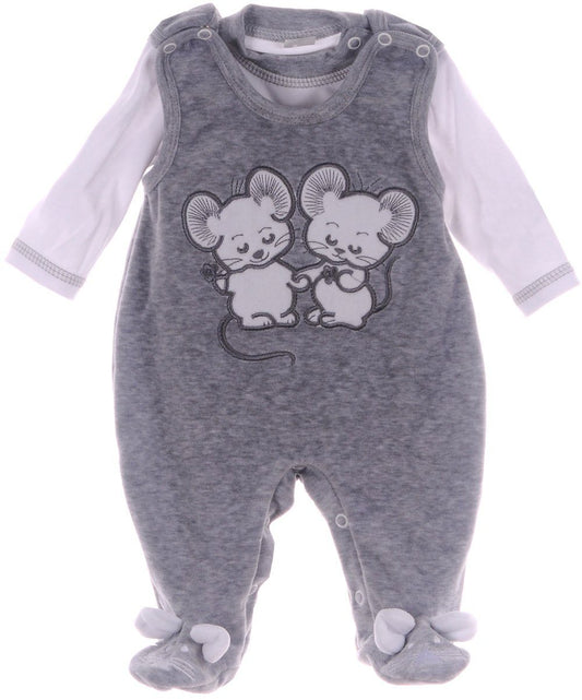 Strampler und Shirt Baby Anzug warm in Grau mit Mäuschen