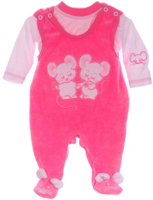Strampler und Shirt Baby Anzug in Rosa mit Mäuschen