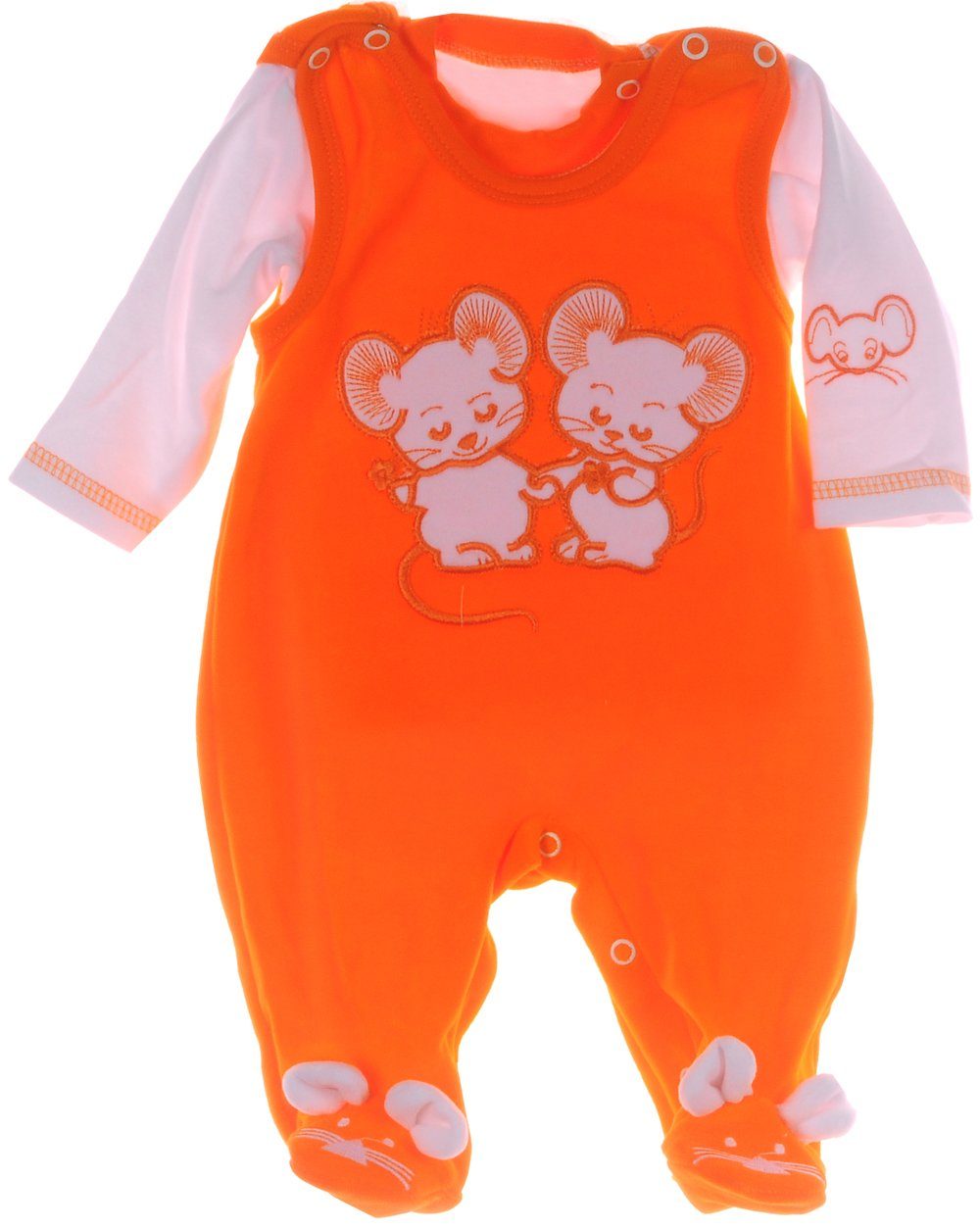 Strampler und Shirt Baby Anzug in orange mit Mäusen
