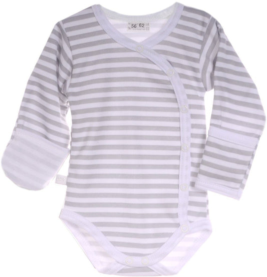 Baby Body in grau gestreift Wickelbody mit Kratzschutz