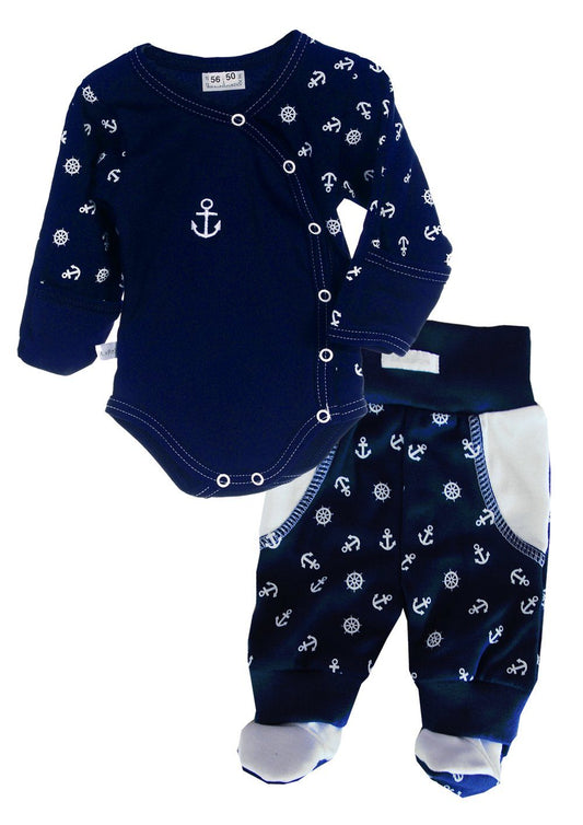 Body und Hose Baby Anzug in Blau mit Anker Muster