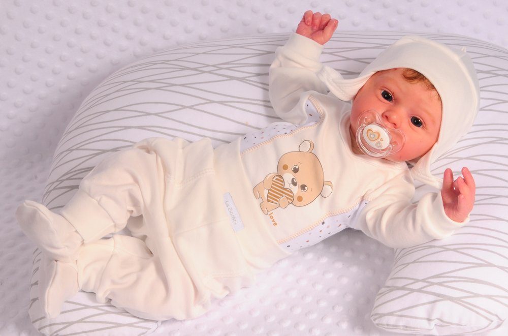 Body Hose und Mütze 3Tlg Baby Anzug in Creme mit Bärchen