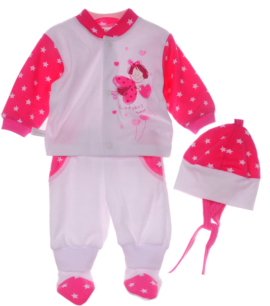 Baby Set 3Tlg Hemdchen Hose Mütze Erstlingsset 44 50 56 62 68 74 in weiß pink