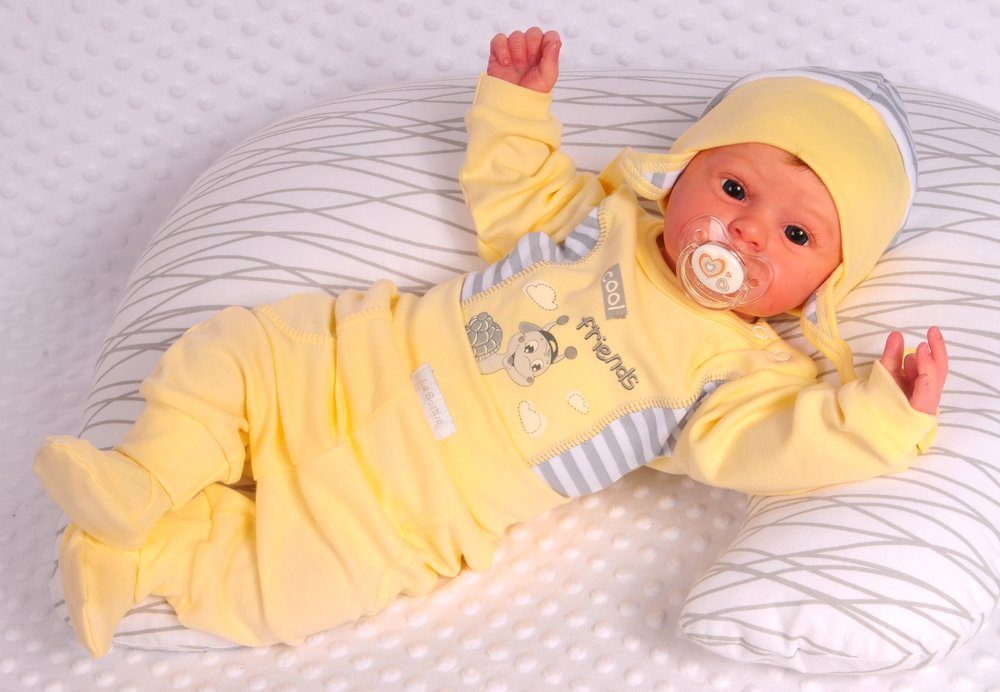 Erstlingsset Body Hose und Mütze Baby Anzug in Gelb mit Schnecken
