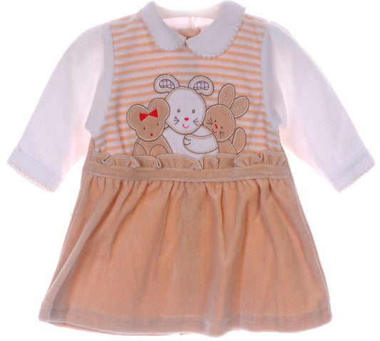 Baby Kleid aus Velours in Beige mit Tieren Applikation